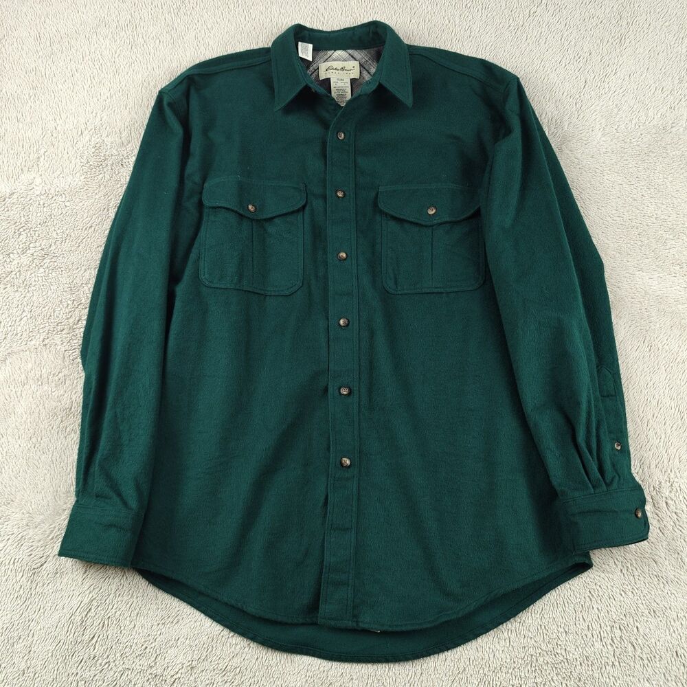 Eddie Bauer Flannel Thick Shirt Men's M Green Standard Fit Cozy Soft Shacket